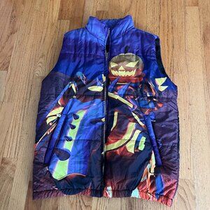 ECOSYS LA Halloween Puffer Vest Spirit Rider Jack O Lantern Streetwear Mens S